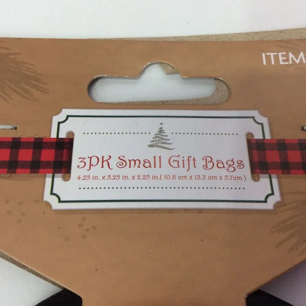 Christmas Gift Bags 7 Piece Set Red/Black Buffalo Check 3 Sizes Ribbon Handles